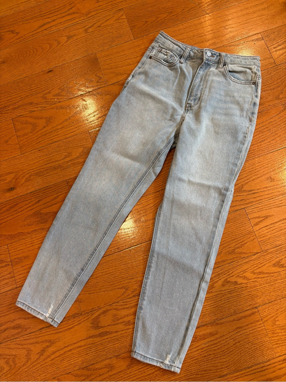AFRM Ferris High Rise Straight Leg Jeans Light Wash Distressed Hem Size 27